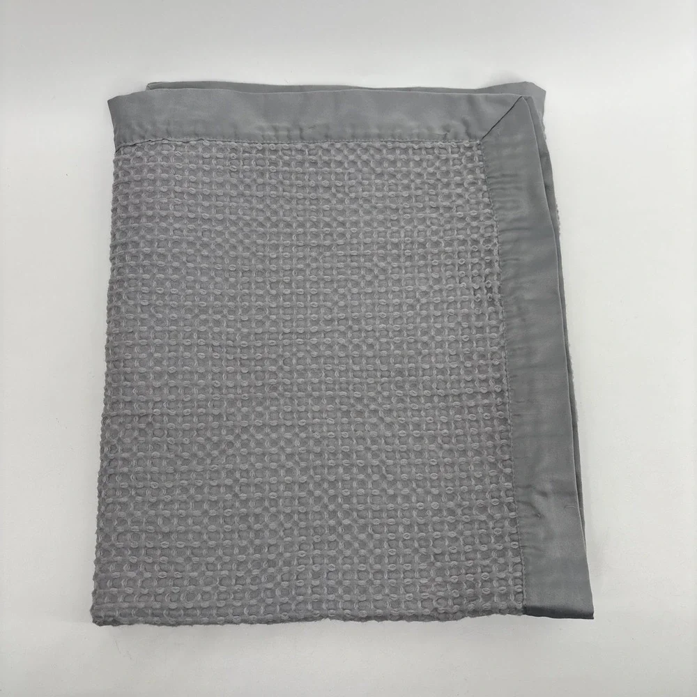 Cloud Island Gray Silver Waffle Weave Thermal Baby Blanket Silk Trim Boy‎ Girl